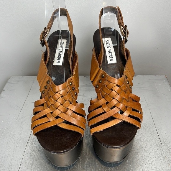 STEVE Madden Woven Leather Huarache Style Platform Wedge Slingback Sandal - Picture 1 of 6